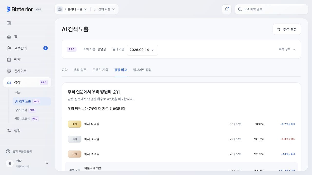AI 추천 최적화 개발 버전의 화면