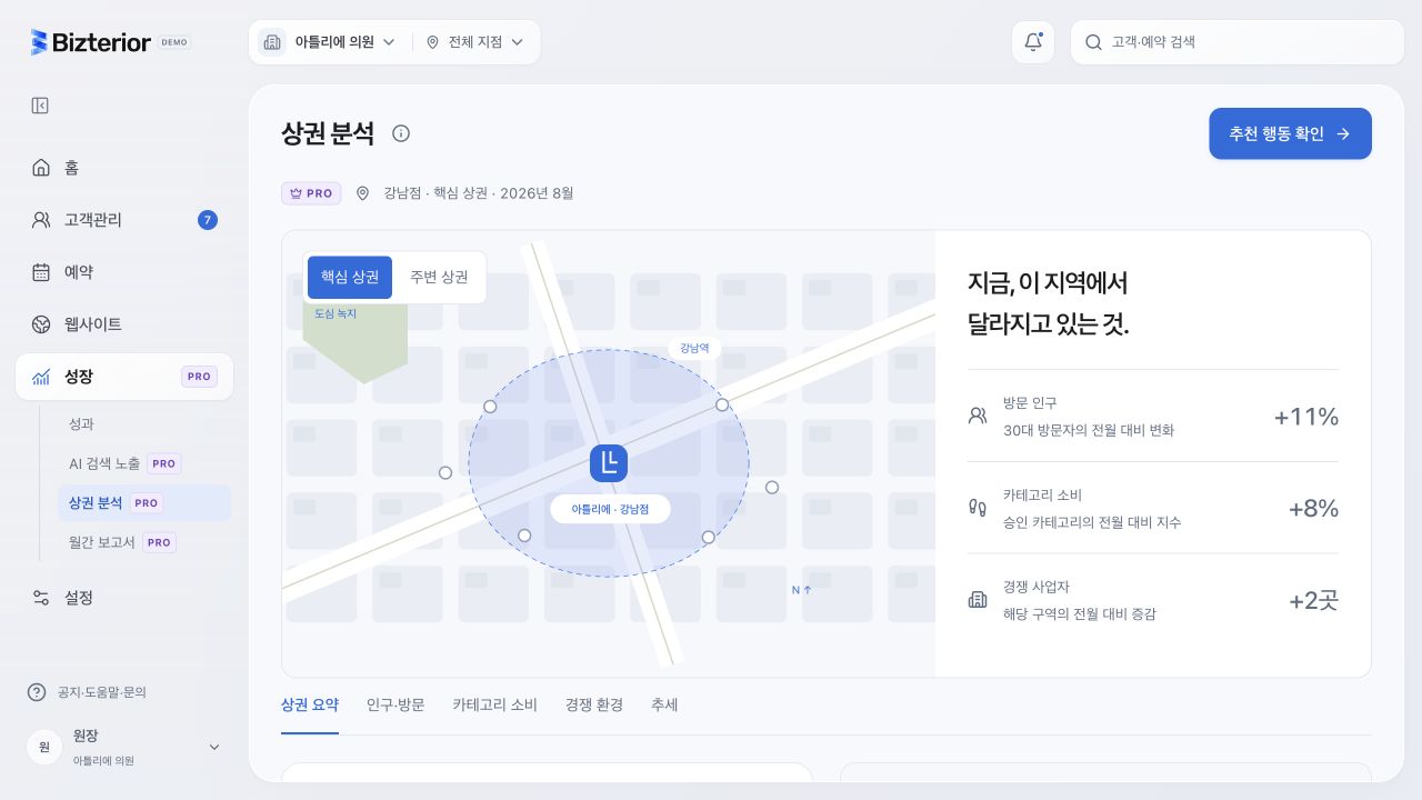 지역·상권 분석 개발 버전의 화면